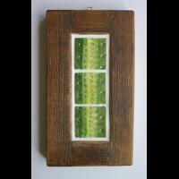 3 x 5cm green poppy tiles in polished frame